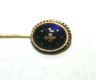 Vintage 14k Yellow Gold Blue Fleur De Lis Stick Pin