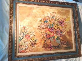 Vintage Floral Impressionism Painting Oil Monet Style Hundt Colorfull Still Life