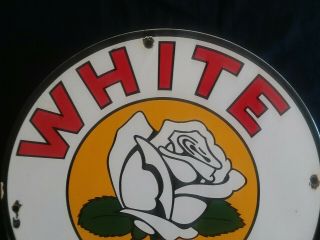 VINTAGE WHITE ROSE GASOLINE / MOTOR OIL PORCELAIN GAS PUMP SIGN 3