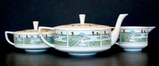 Vintage C1912 Pickard China Handpainted Dutch Scene Tea Set Teapot Creamer Sugar