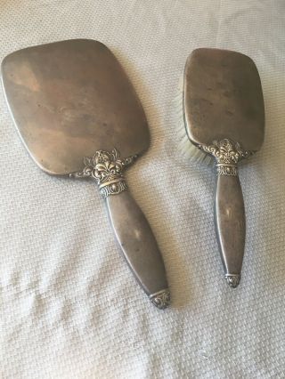 Watson Company Sterling Silver Vanity Hand Mirror And Brush Lily Blossoms