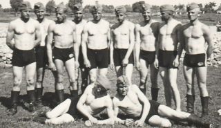 029 Vintage Photo Beefcake Soldiers Shorts Bulge Chest Boots Gay Int?