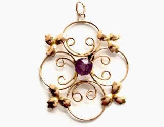 Antique Art Nouveau 9ct Rose Gold Amethyst Pendant