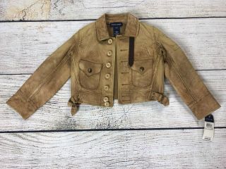 Nwt Vtg Polo Ralph Lauren Boys Brown Leather Moto Utility Jacket Sz 4t Msrp $795