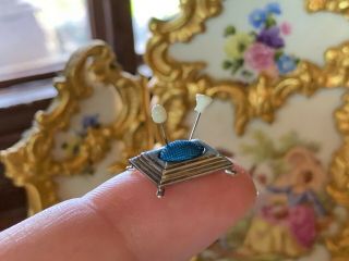 Signed Miniature Dollhouse Artisan Sterling Silver English Hallmarks Pin Cushion