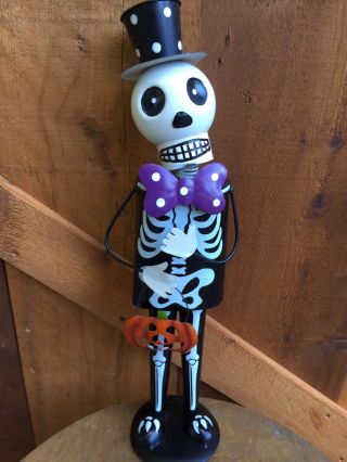Vtg Day Of The Dead Mexican Folk Art Metal Jack O Lantern Skeleton Halloween