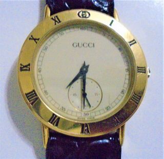 Gucci Watch 3000.  2 M Men’s Watch - Vintage Very Rare.  Gold Face.  with seconds 2