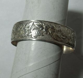 Art Deco Vintage Sterling Silver Very Heavy Floral Round Bangle Bracelet 3