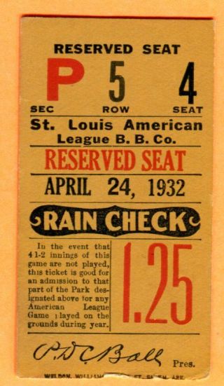 Vintage 1932 Indians/browns Ticket Stub - Averill/goslin/ferrell - 4/24/32