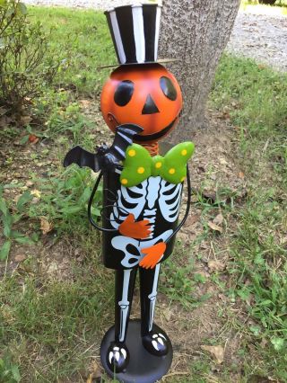 VTG DAY OF THE DEAD MEXICAN FOLK ART METAL JACK O LANTERN SKELETON HALLOWEEN 2 2