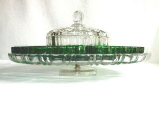 Vtg Anchor Hocking Lazy Susan Forest Green Old Cafe W/ Rare 2 Piece Glass Swivel