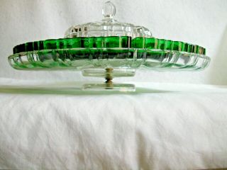 Vtg Anchor Hocking Lazy Susan Forest Green Old Cafe w/ RARE 2 Piece Glass Swivel 2