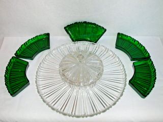 Vtg Anchor Hocking Lazy Susan Forest Green Old Cafe w/ RARE 2 Piece Glass Swivel 4