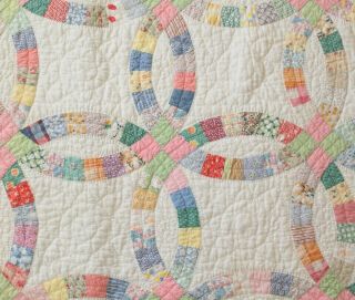 Vintage Patchwork Quilt Double Wedding Ring Hand Quilted Gorgeous