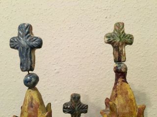 Vintage Mexican Folk Art Pottery Clay Church Steeple Crosses Birds 14 1/2 