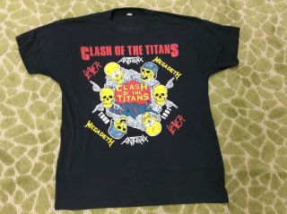 Vintage 1991 Clash Of The Titans Slayer Anthrax Megadeath T - Shirt Mens Size Xl