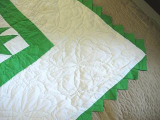 QUEEN Vintage All Cotton Hand Pieced,  Nicely Hand Quilted MAPLE LEAF Quilt Good 3