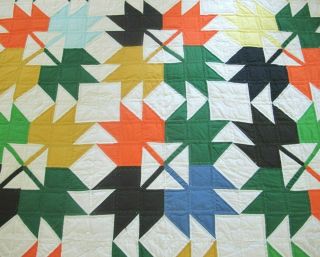 QUEEN Vintage All Cotton Hand Pieced,  Nicely Hand Quilted MAPLE LEAF Quilt Good 6