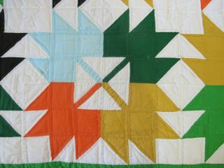 QUEEN Vintage All Cotton Hand Pieced,  Nicely Hand Quilted MAPLE LEAF Quilt Good 7