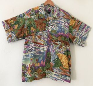 Vintage Discontinued 1994 Pataloha Patagonia Surf Fishing Print Hawaiian Shirt L