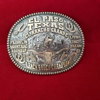 Rodeo Buckle Vintage El Paso Texas Ranch Rodeo Champion Hand Engraved Signed 381