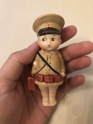 Darling Rare Antique Kewpie Type All Bisque Wwi Soldier Medic Doll Googly Eyes