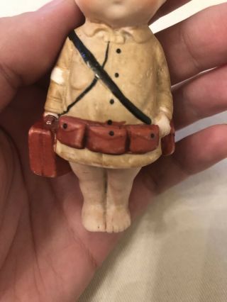 Darling Rare Antique Kewpie Type All Bisque WWI Soldier Medic Doll Googly Eyes 2