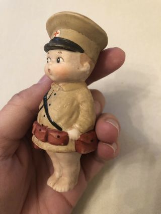 Darling Rare Antique Kewpie Type All Bisque WWI Soldier Medic Doll Googly Eyes 4