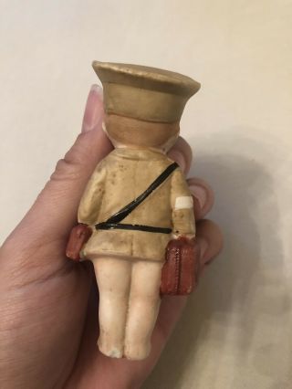 Darling Rare Antique Kewpie Type All Bisque WWI Soldier Medic Doll Googly Eyes 5