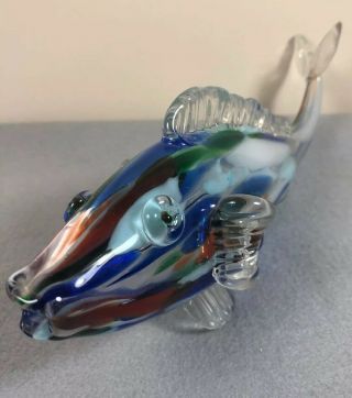 Vintage Murano Art Glass Fish Multi - Color Standing 12 1/2” Long 19a