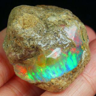 101ct Natural Ethiopian Crystal Black Opal Play Of Color Rough Specimen Ysjg818
