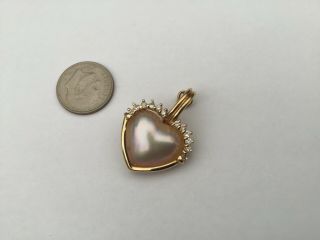 Gorgeous 14k Yellow Gold,  Mabe Pearl And Diamonds Heart Pendant,  5.  3 Gr.