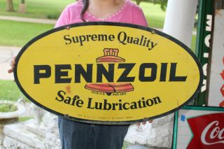 Vintage 1974 Pennzoil Motor Oil Gas Station 2 Sided 31 " Metal Sign
