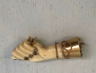 Antique Victorian Carved Hand Pindant - 9k Gold Charm 3/8 " X 1.  5 "
