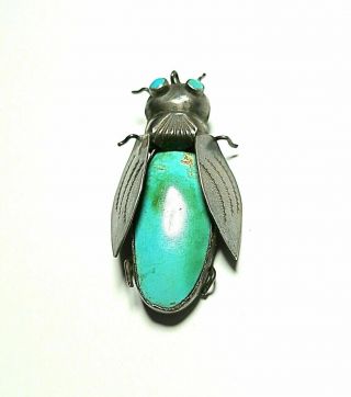 Vintage Insect Bug Brooch Pendant Turquoise Silver Southwestern Jewelry Patina 2