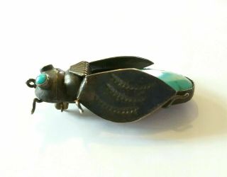 Vintage Insect Bug Brooch Pendant Turquoise Silver Southwestern Jewelry Patina 6