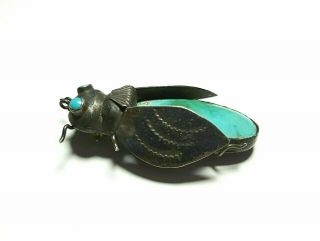 Vintage Insect Bug Brooch Pendant Turquoise Silver Southwestern Jewelry Patina 7