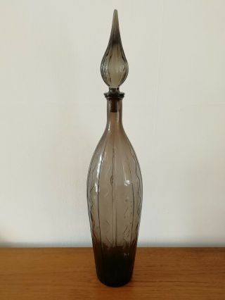 Very Large Vintage Italian Empoli Purple Grey Textured Glass Genie Bottle
