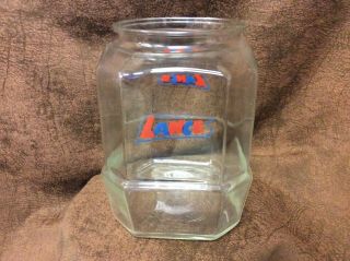 Vintage Lance Crackers 8 Sided Glass Display Jar Canister 10.  5 " Tall No Lid