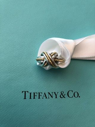 Tiffany & Co.  Sterling Silver 925 18k Gold Vintage Signature X Ring Sz 4.  5 - 5