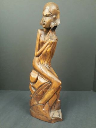 A Vintage Carved Wooden Statue Lady Styling Her Hair - Bali Indonesia 1930s 40s