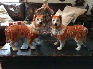 Rare Antique Staffordshire Matching Dogs Stunning