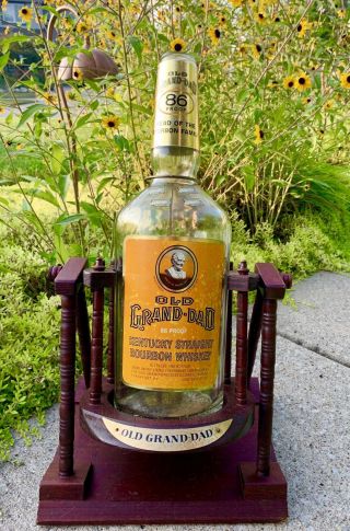 Vintage Old Grand - Dad 18 " Whiskey Bottle Wood Rocking Stand Indiana Stamps