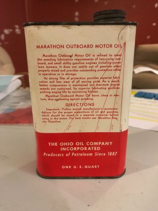 Vintage Marathon Outboard Motor Oil Can Great Graphics Rare Flat Quart 2