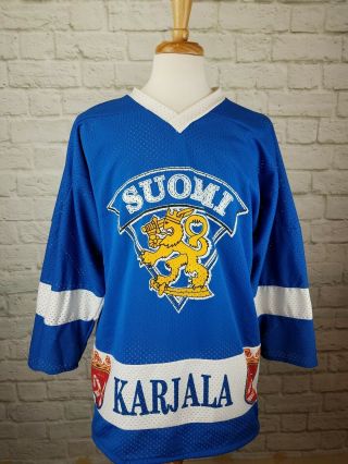 Rare Vintage 90s Official Finland Suomi Mesh Selanne Hockey Jersey Xl World Cup