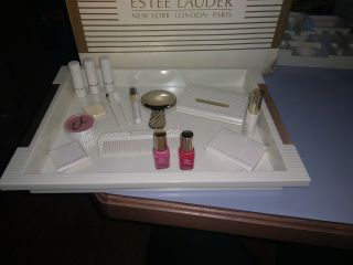 1970s Vintage Estee Lauder Makeup Tray Eyeshadow Comb Brushes Blush. 8