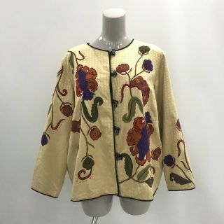 Indigo Moon Cream Blend Patterned Jacket Vintage Floral Size Uk 18 20 Th123472