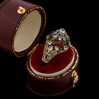 Antique Vintage Nouveau 14k Gold Siam Quartz Emerald Princess Harem Ring Sz 6.  25