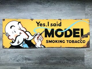 Vintage 1930’s Model Smoking Pipe Tobacco Gas Oil 36” Porcelain Metal Sign 10