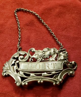American Silver Plate Decanter Tag,  Port